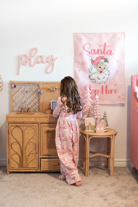 Christmas Banner Santa Stop Here, Kids Fabric Tapestry, Wall art Room Decor