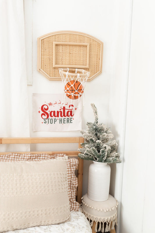 Christmas Banner Santa Stop Here, Kids Fabric Tapestry