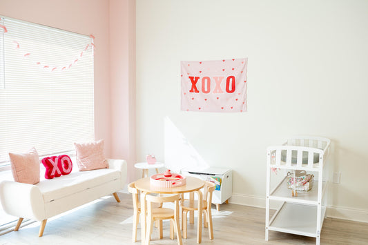 Fabric Tapestry Banner, XOXO, Kids Wall Art Room Decor, Childrens Wall Art