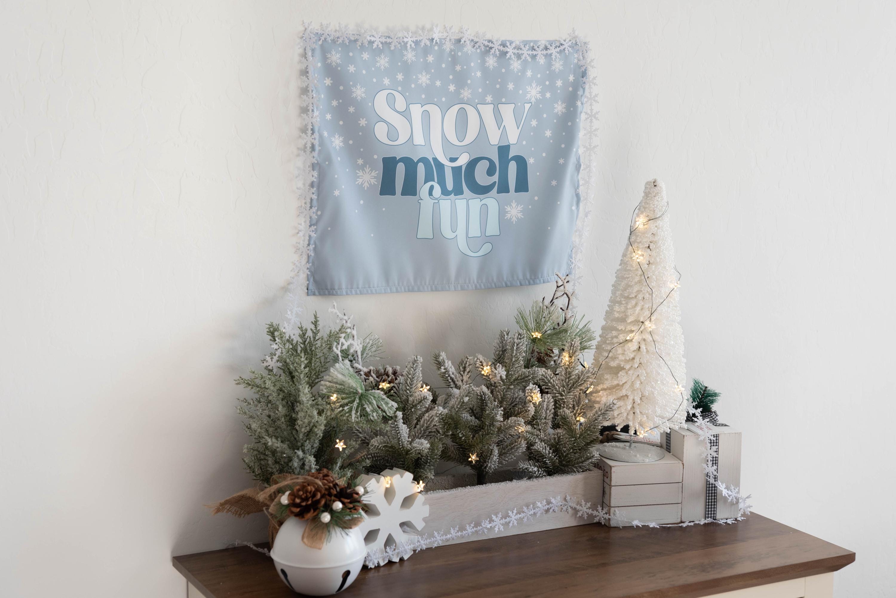 Christmas Banner, Snow Much Fun, Kids Fabric Tapestry, Wall art Room Decor