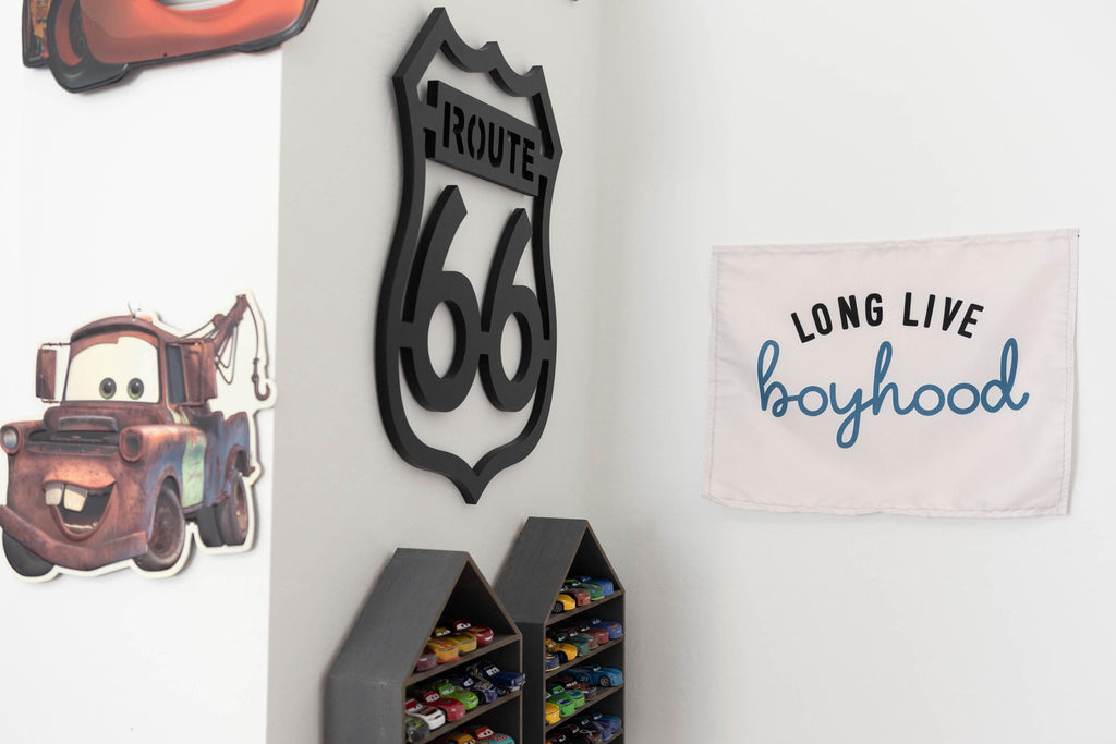 Fabric Tapestry Banner, Long Live Boyhood Cream Blue, Kids  Wall Art Decor