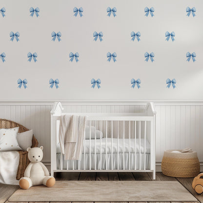 Blue Polka Dot Bows Wall Decals, Boho Blue Coquette Bow Nursery Wall Decor