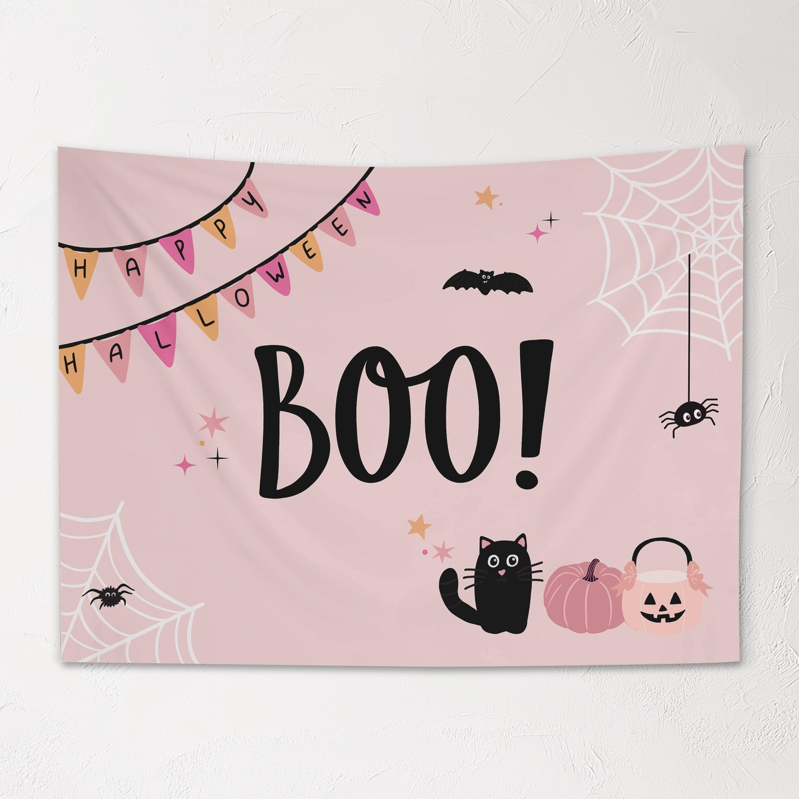Halloween Banner, Happy Halloween Decor, Pink Halloween Wall Art