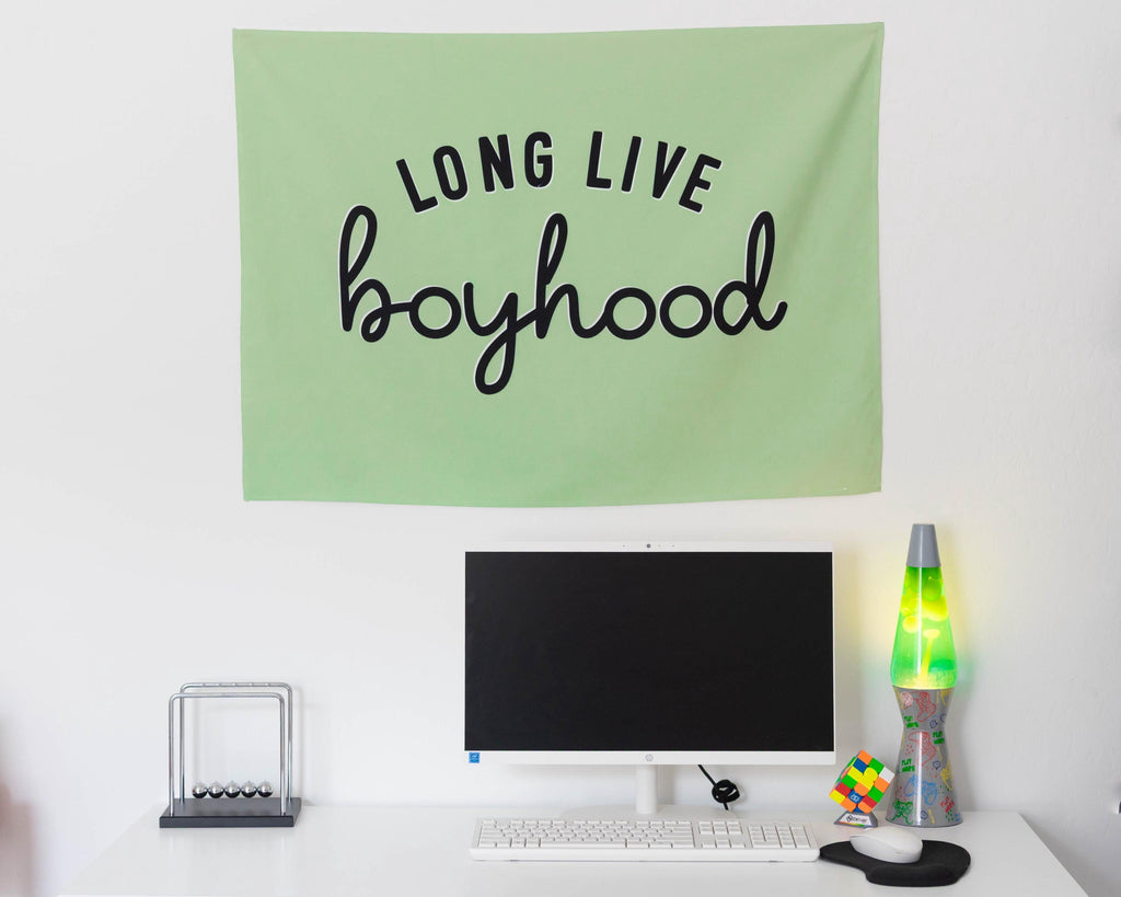 Fabric Tapestry Banner, Long Live Boyhood Green, Kids  Wall Art Decor