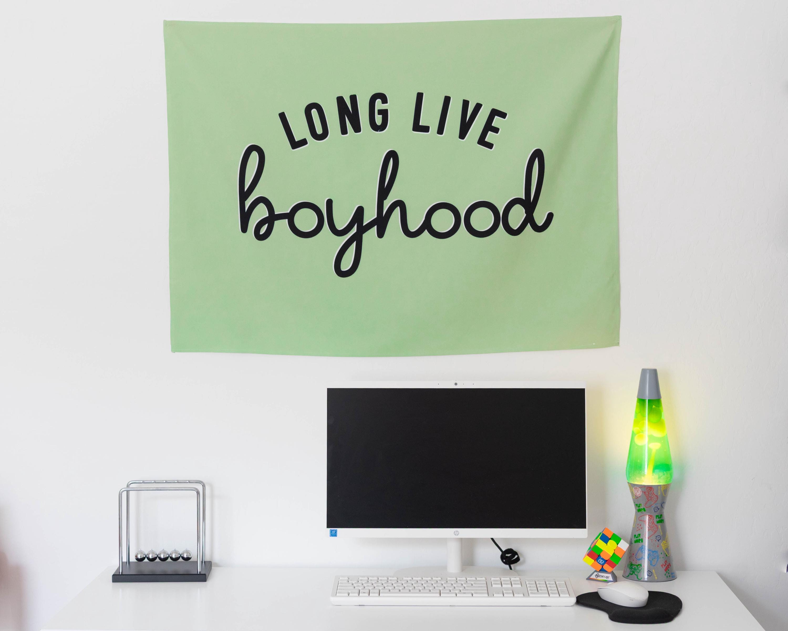 Fabric Tapestry Banner, Long Live Boyhood Green, Kids  Wall Art Decor