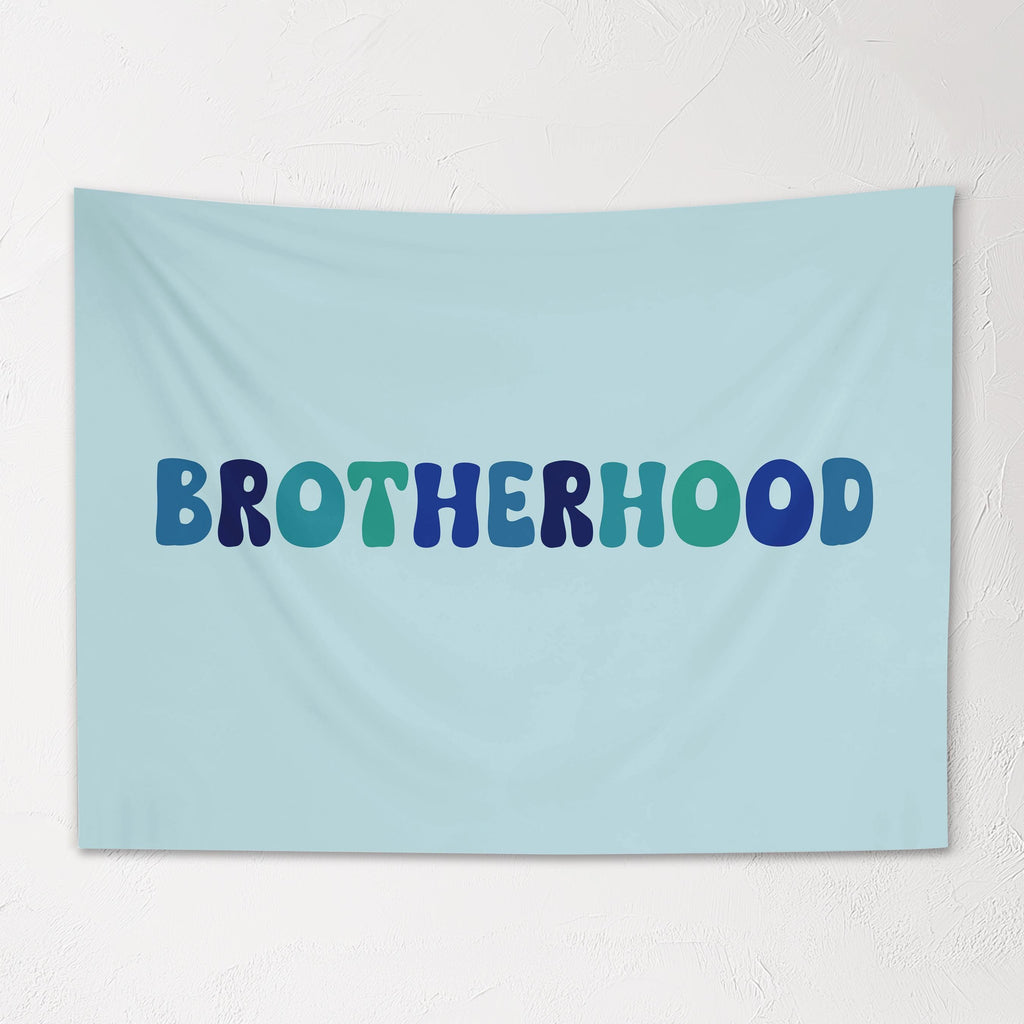 Fabric Tapestry Banner, Brotherhood , Kids Wall Art Room Decor, Blue Children's Wall Art