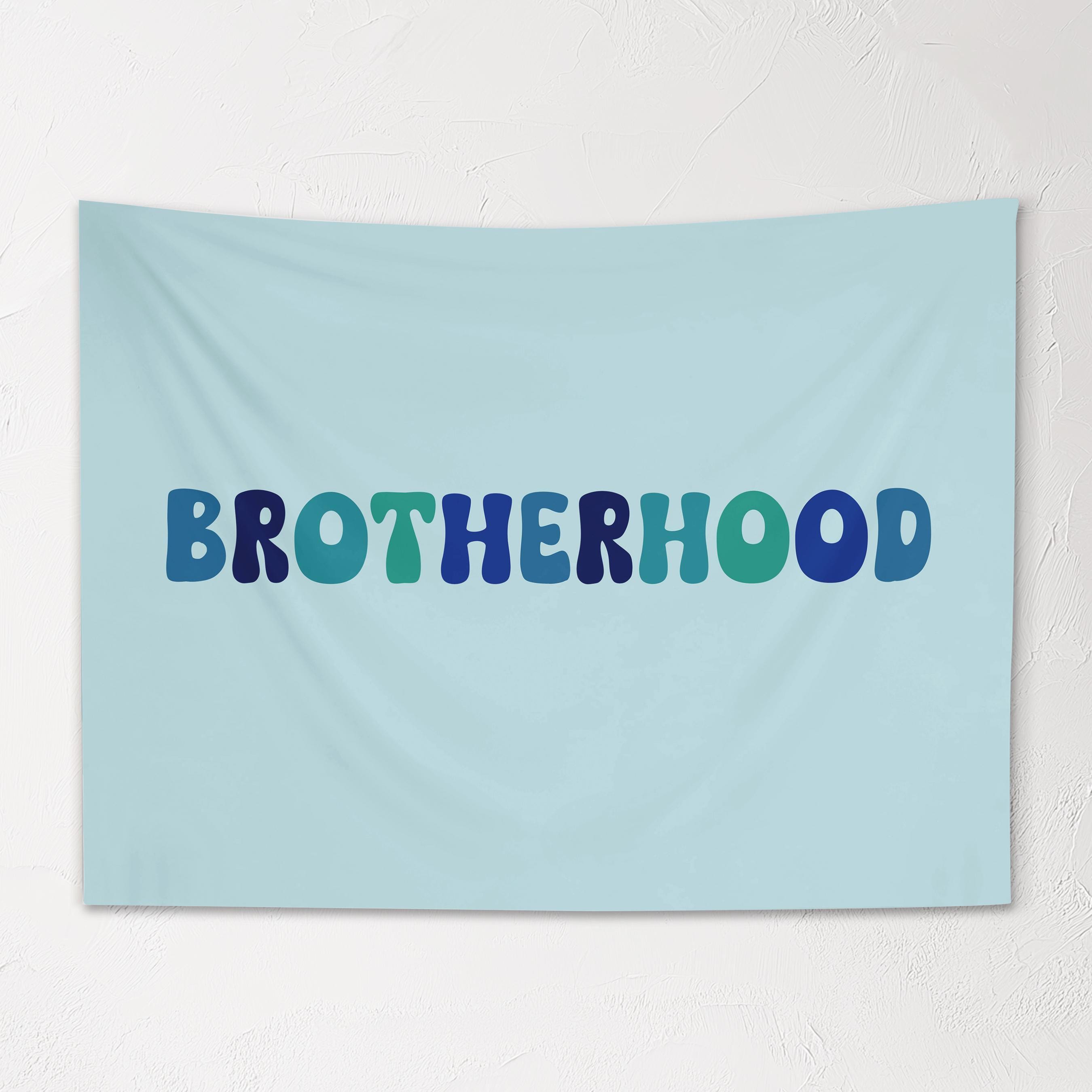 Fabric Tapestry Banner, Brotherhood , Kids Wall Art Room Decor, Blue Children's Wall Art