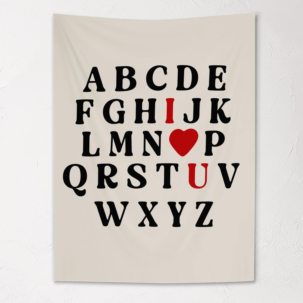 Fabric Tapestry Banner, ABC I Heart U, Kids Wall Art Room Decor, Children's Wall Art
