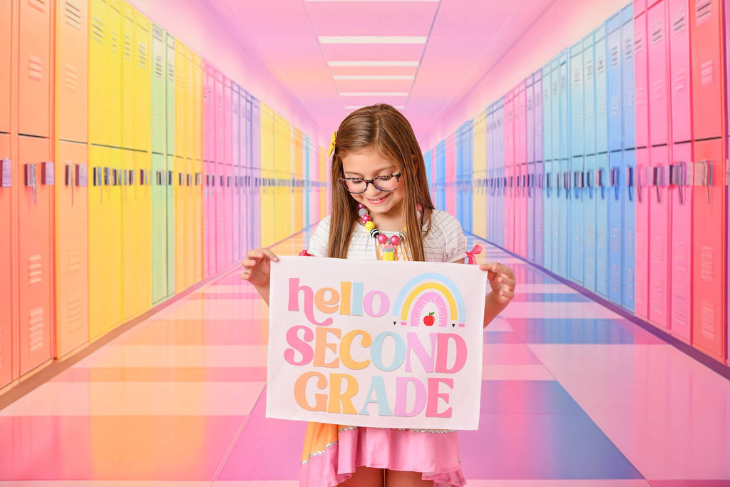 Fabric Tapestry Banner, Hello Rainbow Second Grade, Kids Wall Art Room Decor