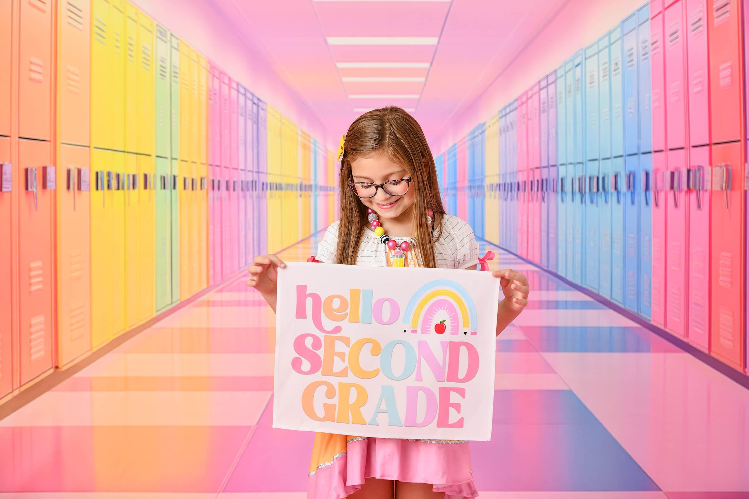 Fabric Tapestry Banner, Hello Rainbow Second Grade, Kids Wall Art Room Decor