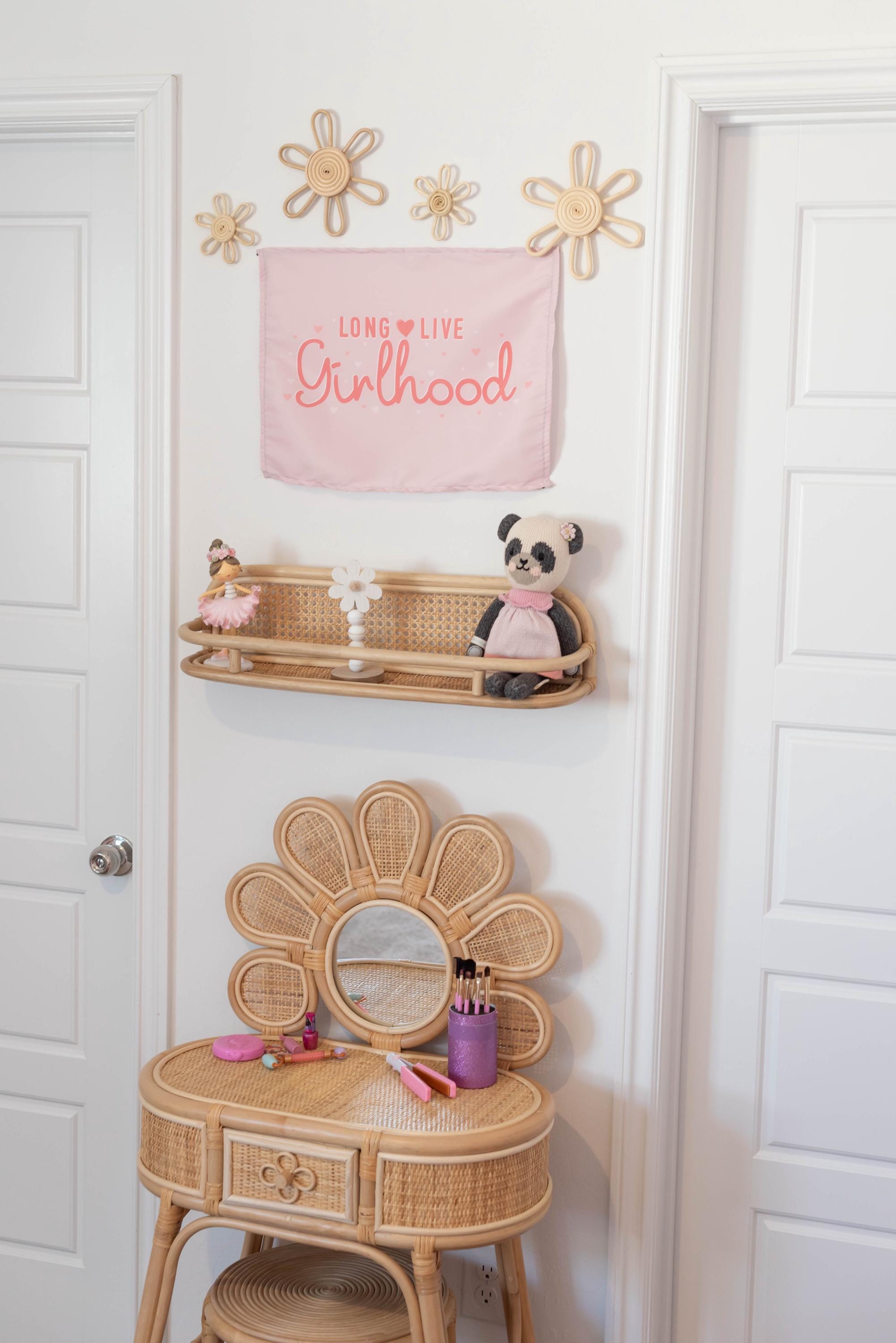 Fabric Tapestry Banner, Long Live Girlhood , Kids Pink Wall Art Decor
