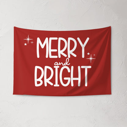 Christmas Banner, Merry And Bright, Kids Fabric Tapestry, Wall art Room Decor