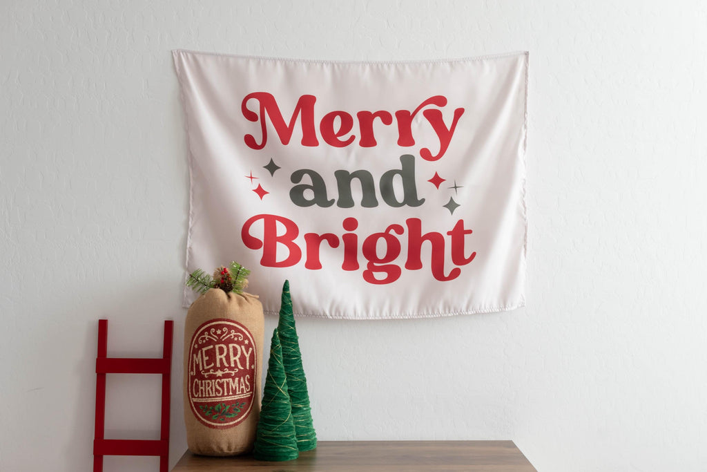 Christmas Banner, Merry and Bright, Festive Kids Fabric Tapestry