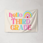 Fabric Tapestry Banner, Hello Rainbow Third Grade, Kids Wall Art Room Decor