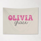 Fabric Tapestry Banner, Groovy Flower Name Personalized, Kids Wall Decor, Children's Wall Art