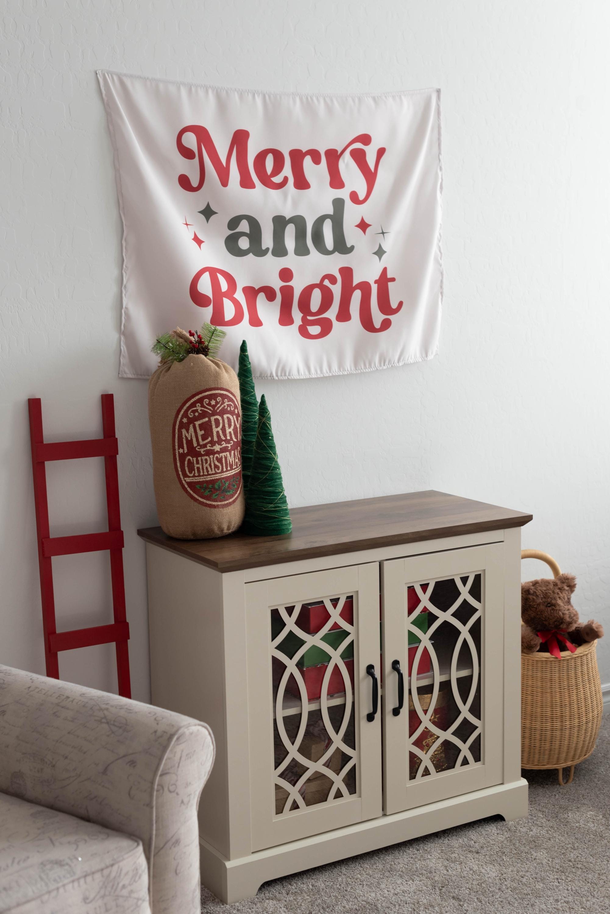 Christmas Banner, Merry and Bright, Festive Kids Fabric Tapestry