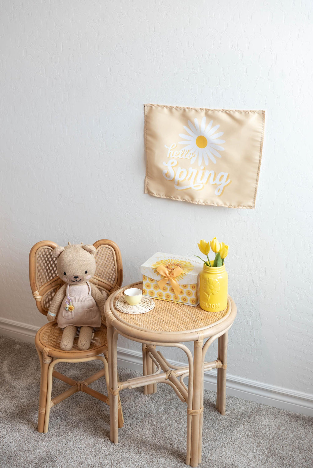Fabric Tapestry Banner, Hello Spring, Kids Wall Art Room Decor, Children's Wall Art