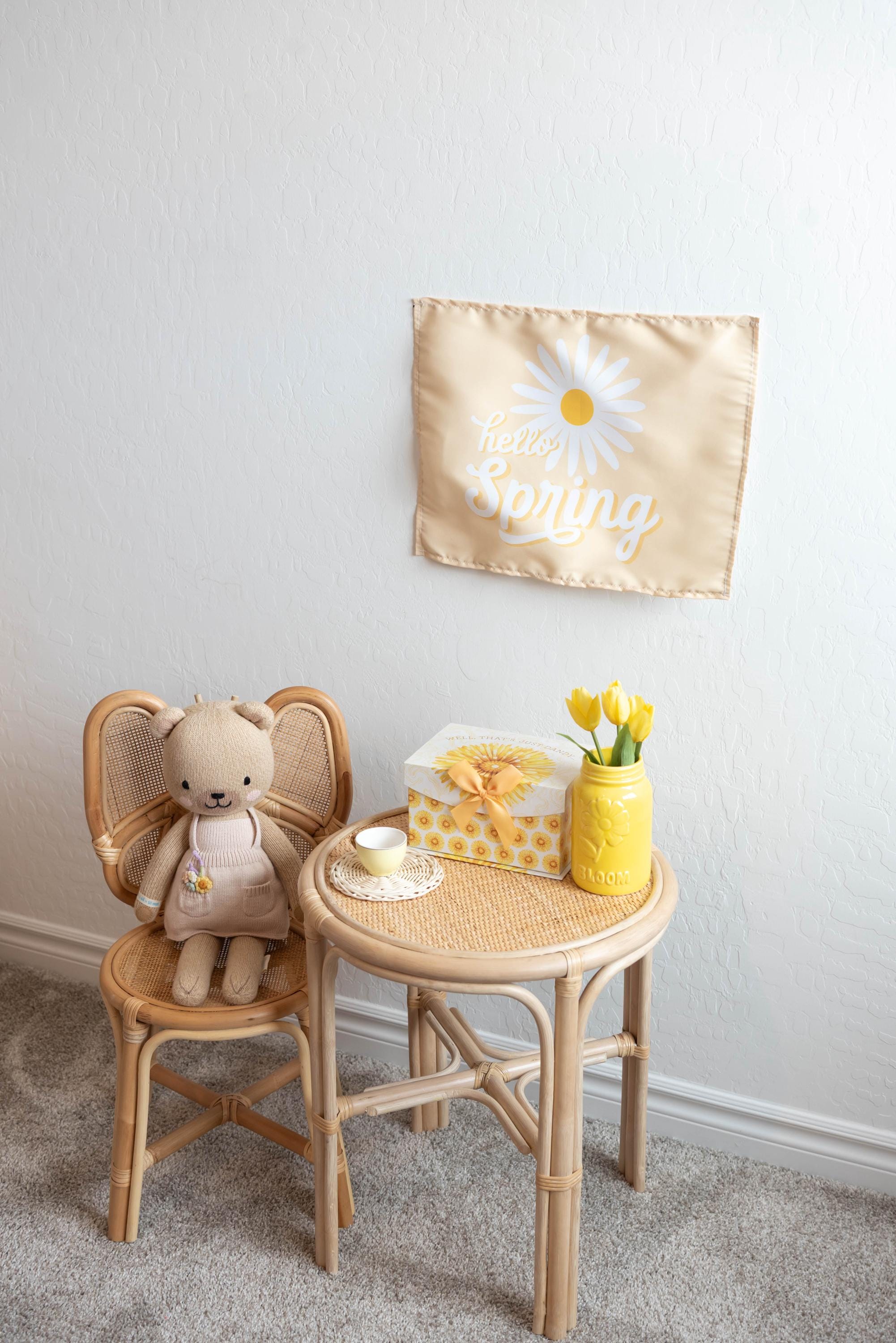 Fabric Tapestry Banner, Hello Spring, Kids Wall Art Room Decor, Children's Wall Art