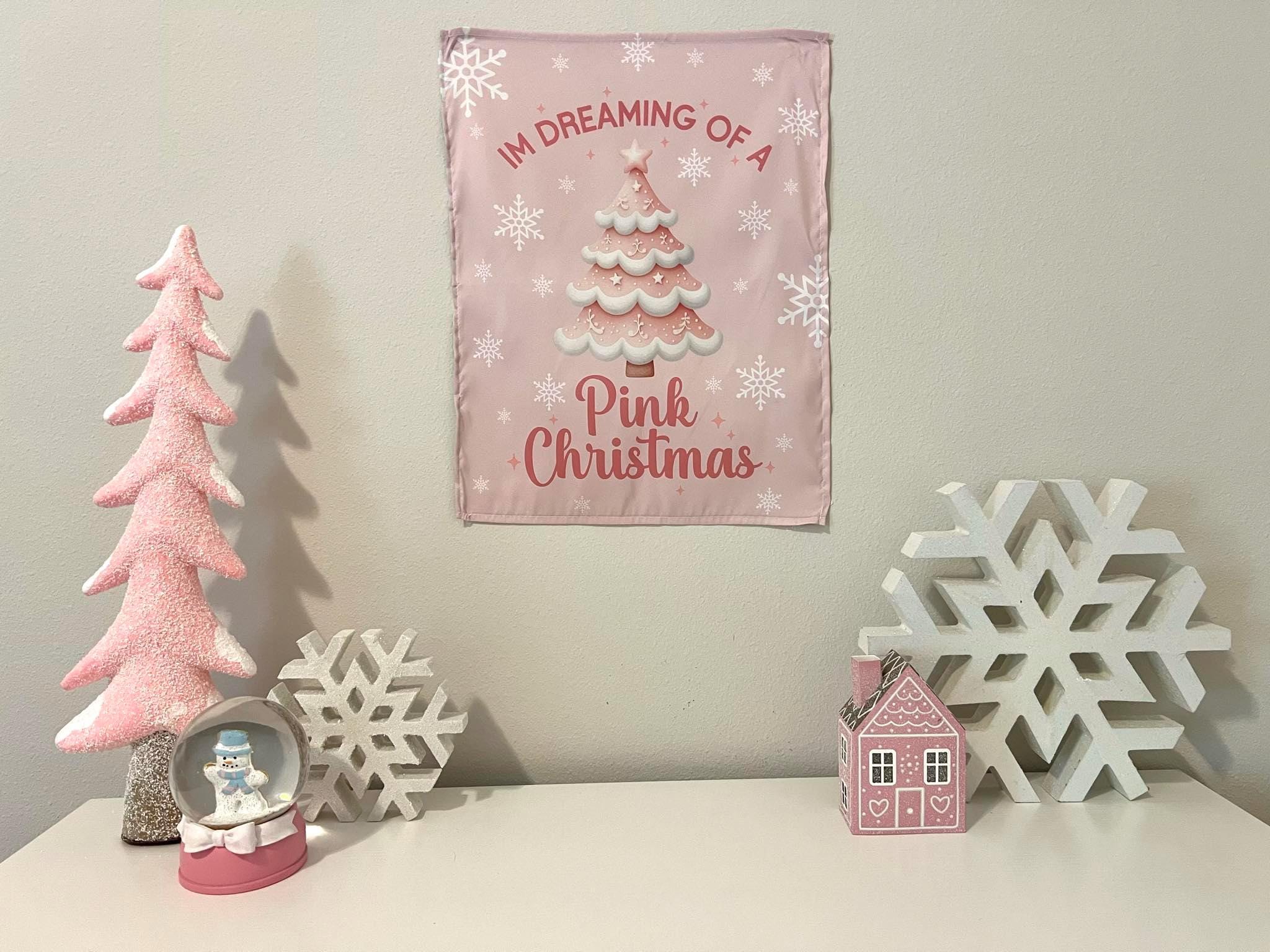 Im Dreaming of  Pink Christmas, Kids Fabric Tapestry