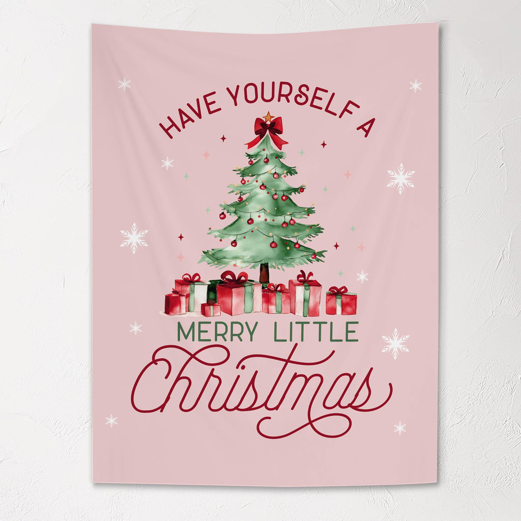 Christmas Banner Pink - Have Yourself a Merry Little Christmas, Kids Fabric Tapestry