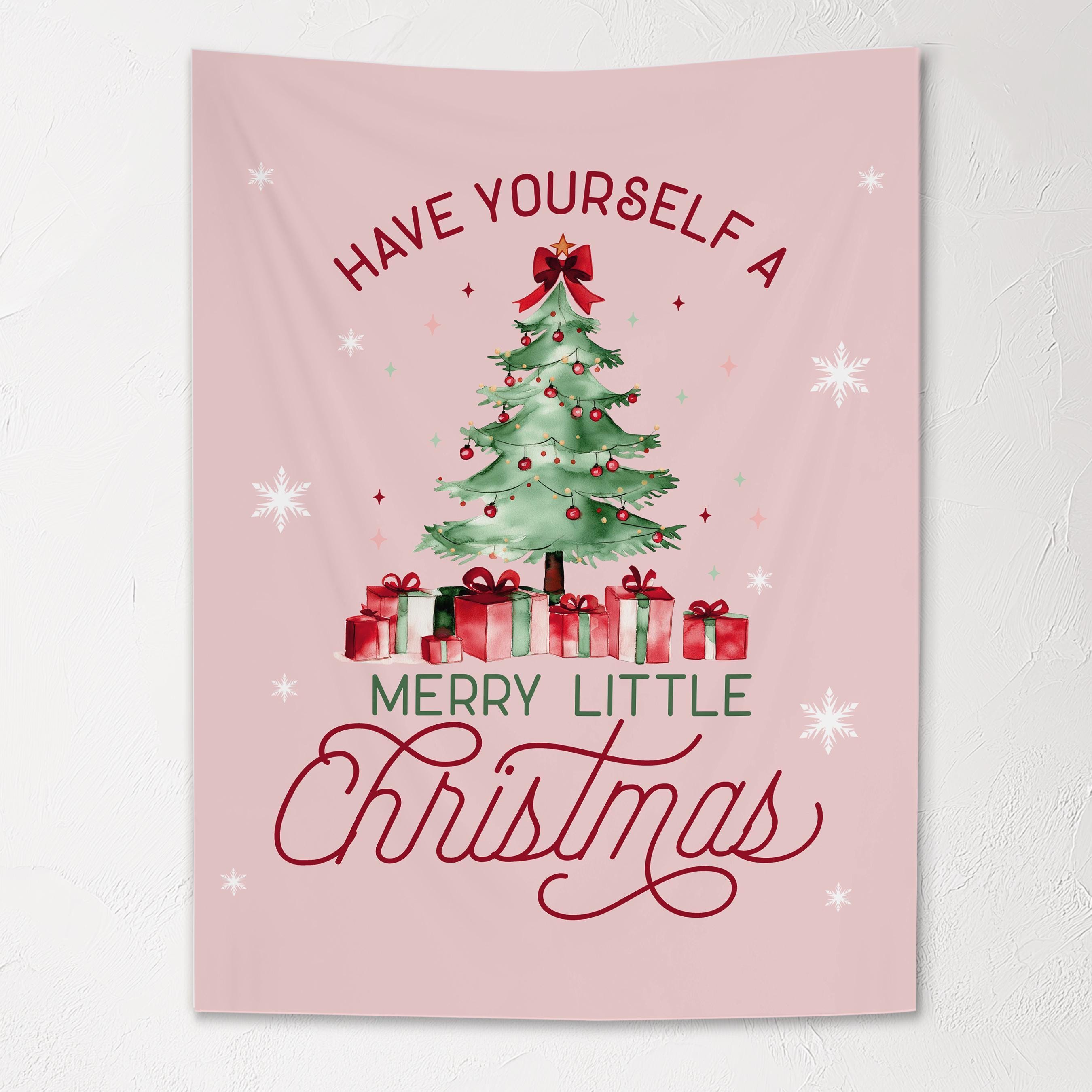Christmas Banner Pink - Have Yourself a Merry Little Christmas, Kids Fabric Tapestry