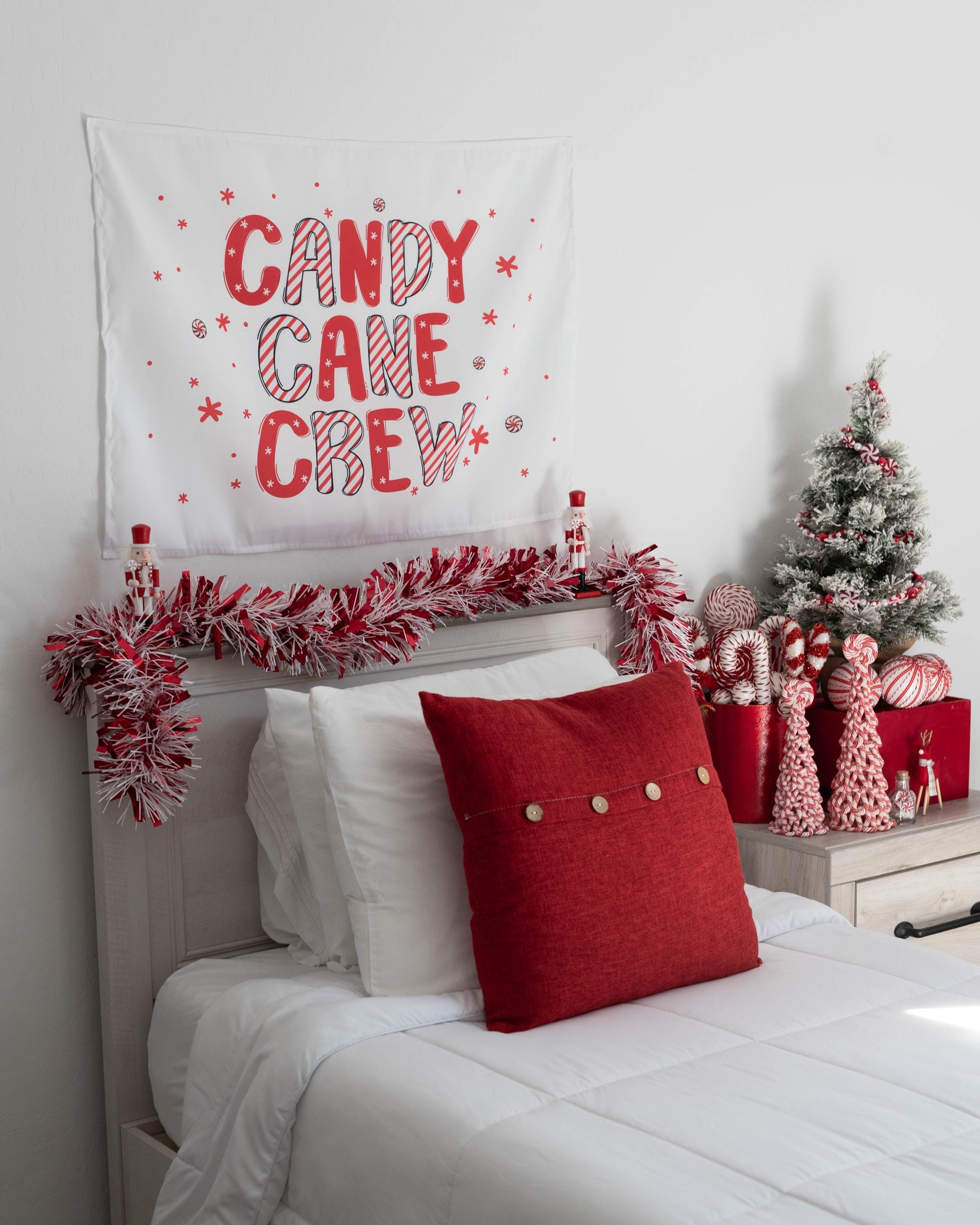 Christmas Banner, Candy Cane Crew, Kids Fabric Tapestry
