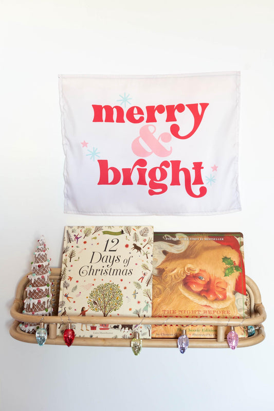 Christmas Banner, Merry & Bright, Festive Kids Fabric Tapestry