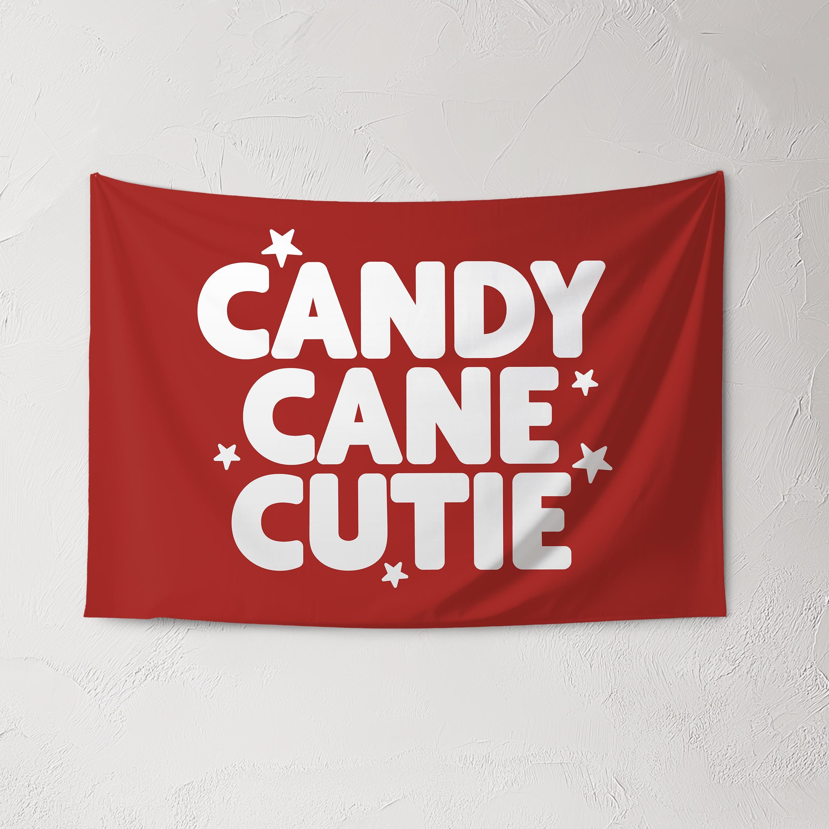 Christmas Banner, Candy Cane Cutie, Kids Fabric Tapestry, Wall art Room Decor