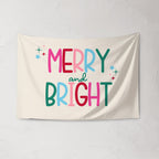 Christmas Banner, Merry and Bright, Festive Kids Fabric Tapestry,  Room Decor