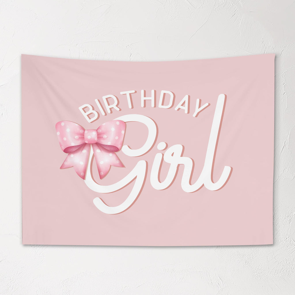 Fabric Tapestry Banner, Birthday Girl Bow, Kids Wall Art Room Decor, Children's Wall Art