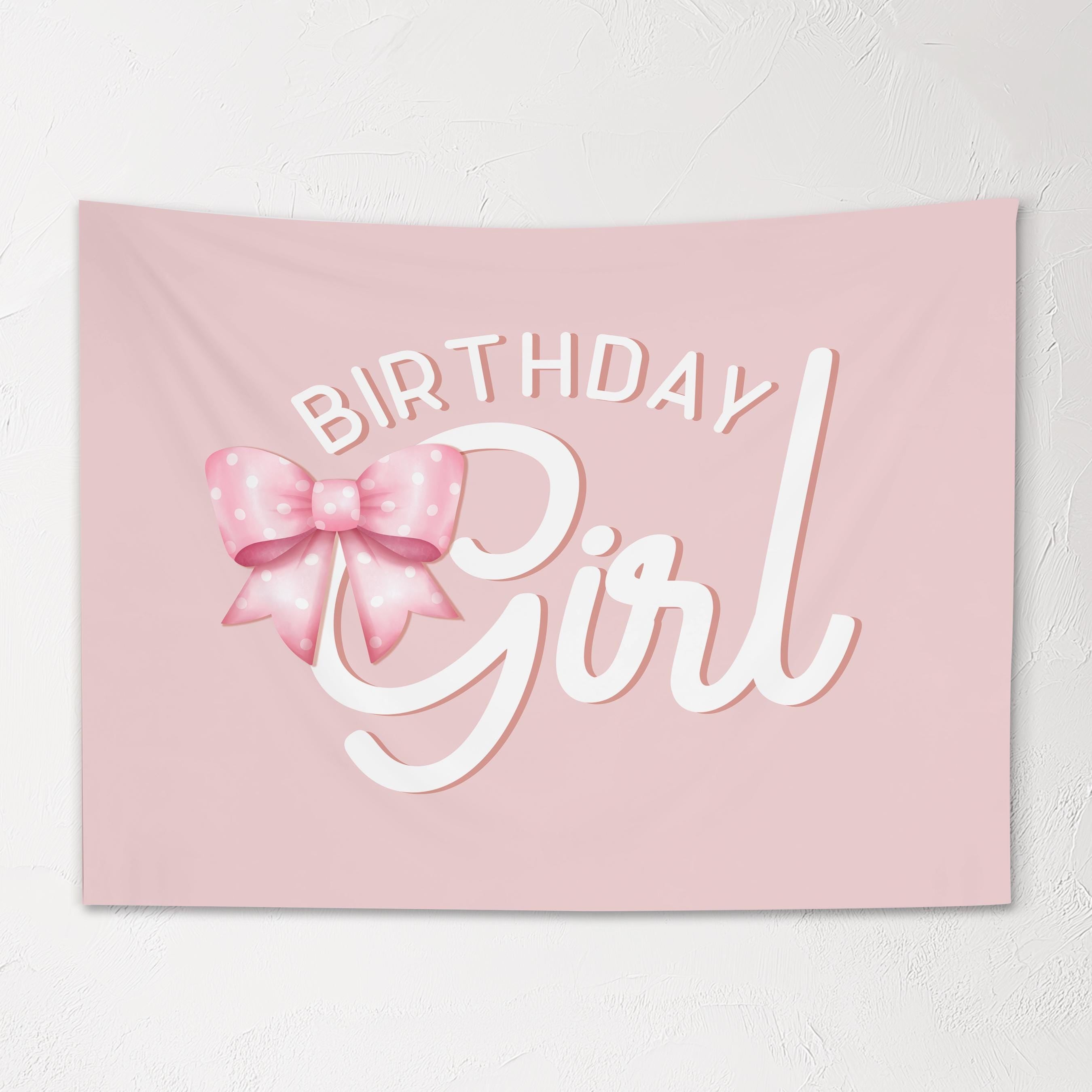 Fabric Tapestry Banner, Birthday Girl Bow, Kids Wall Art Room Decor, Children's Wall Art