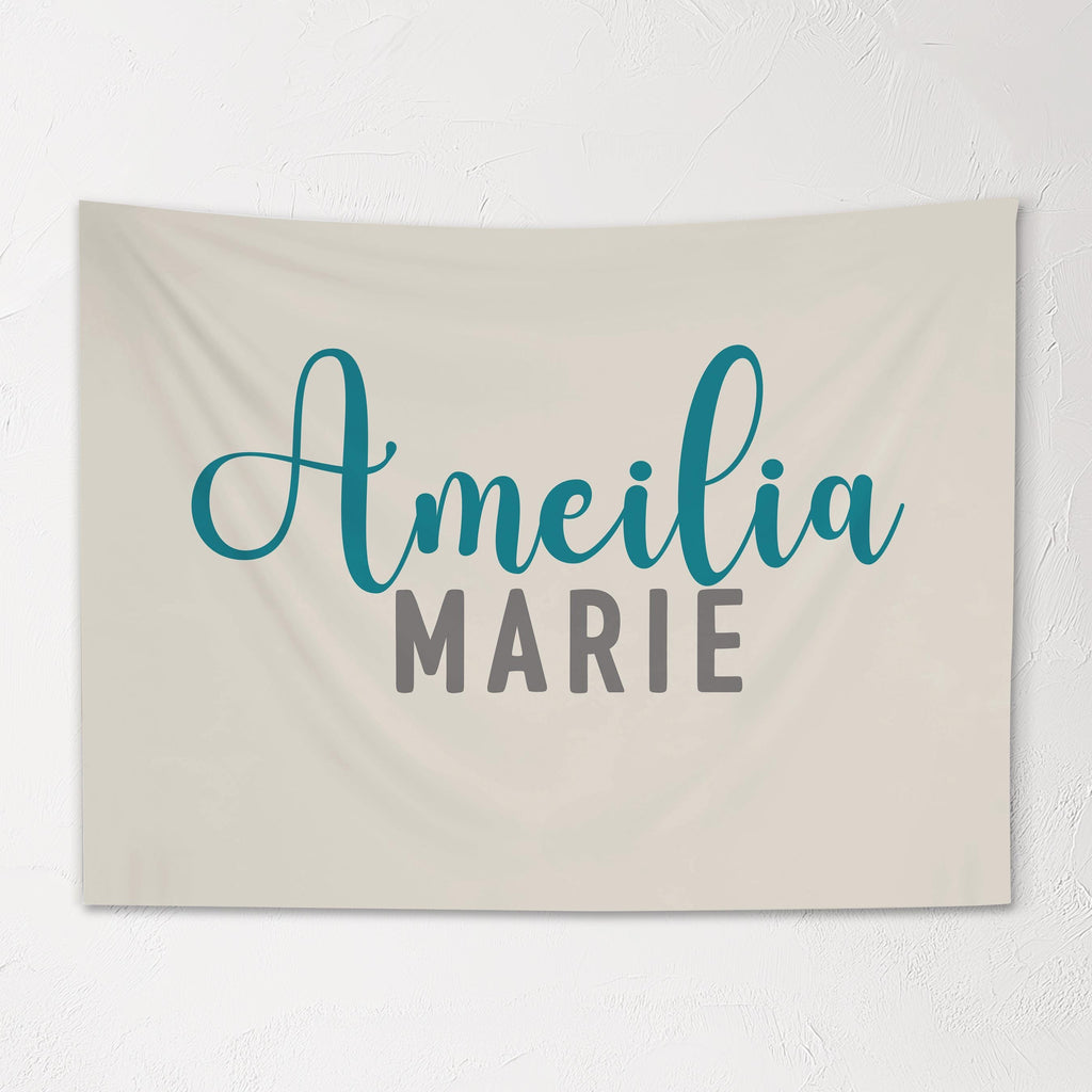 Fabric Tapestry Banner, Cursive Block Name Personalized, Kids Wall Decor, Children's Wall Art