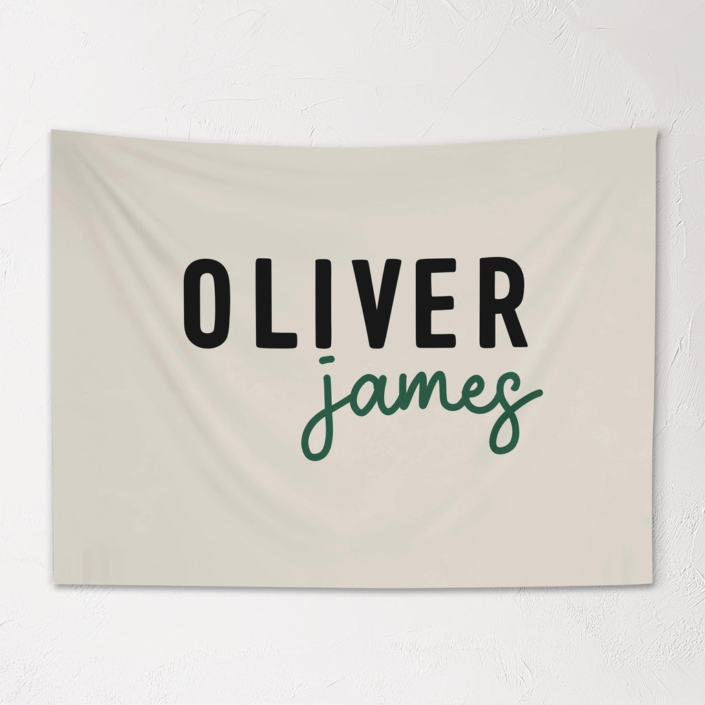 Fabric Tapestry Banner, Block Script Name Personalized, Kids Wall Decor