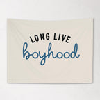 Fabric Tapestry Banner, Long Live Boyhood Cream Blue, Kids  Wall Art Decor