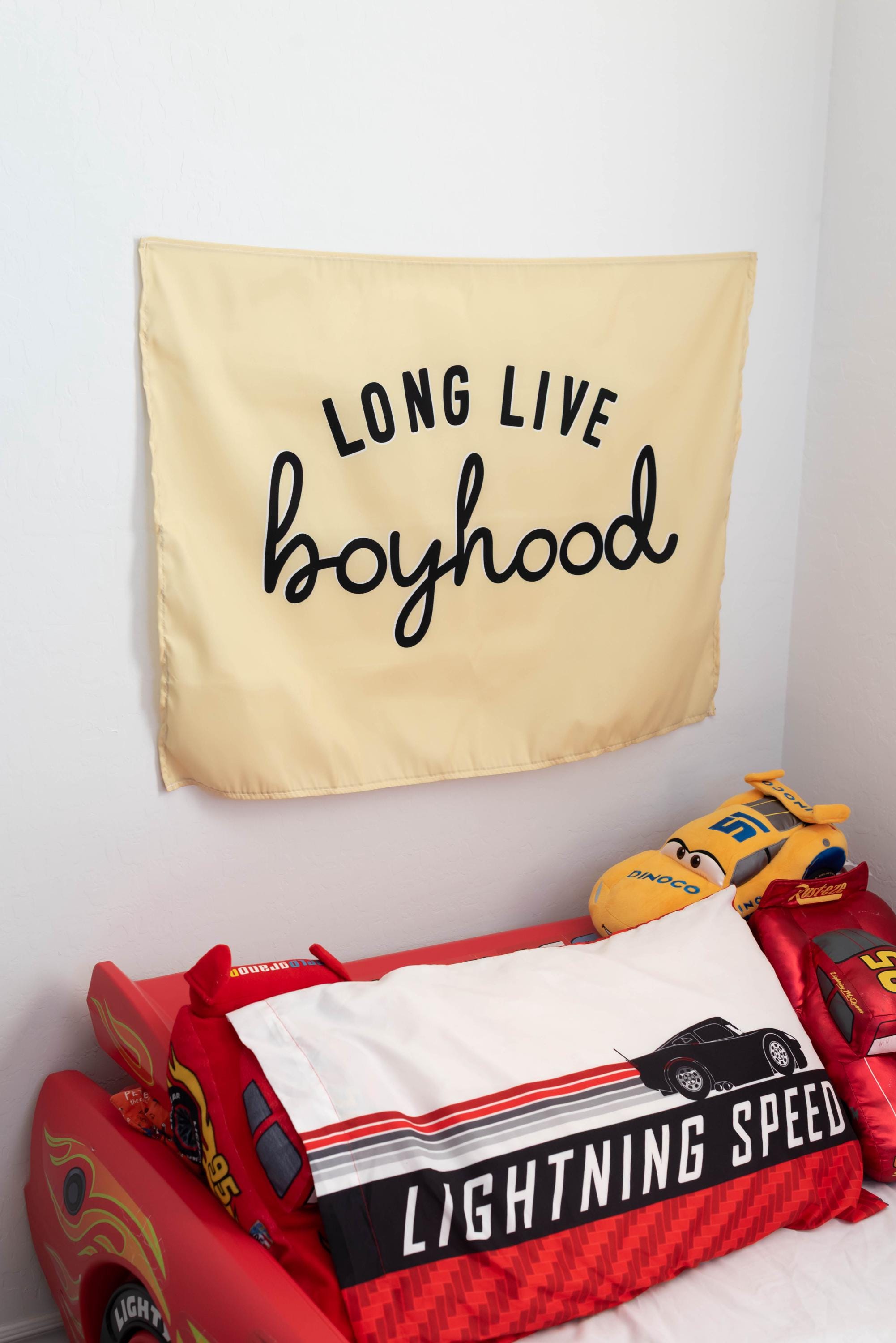 Fabric Tapestry Banner, Long Live Boyhood Yellow, Kids  Wall Art Decor