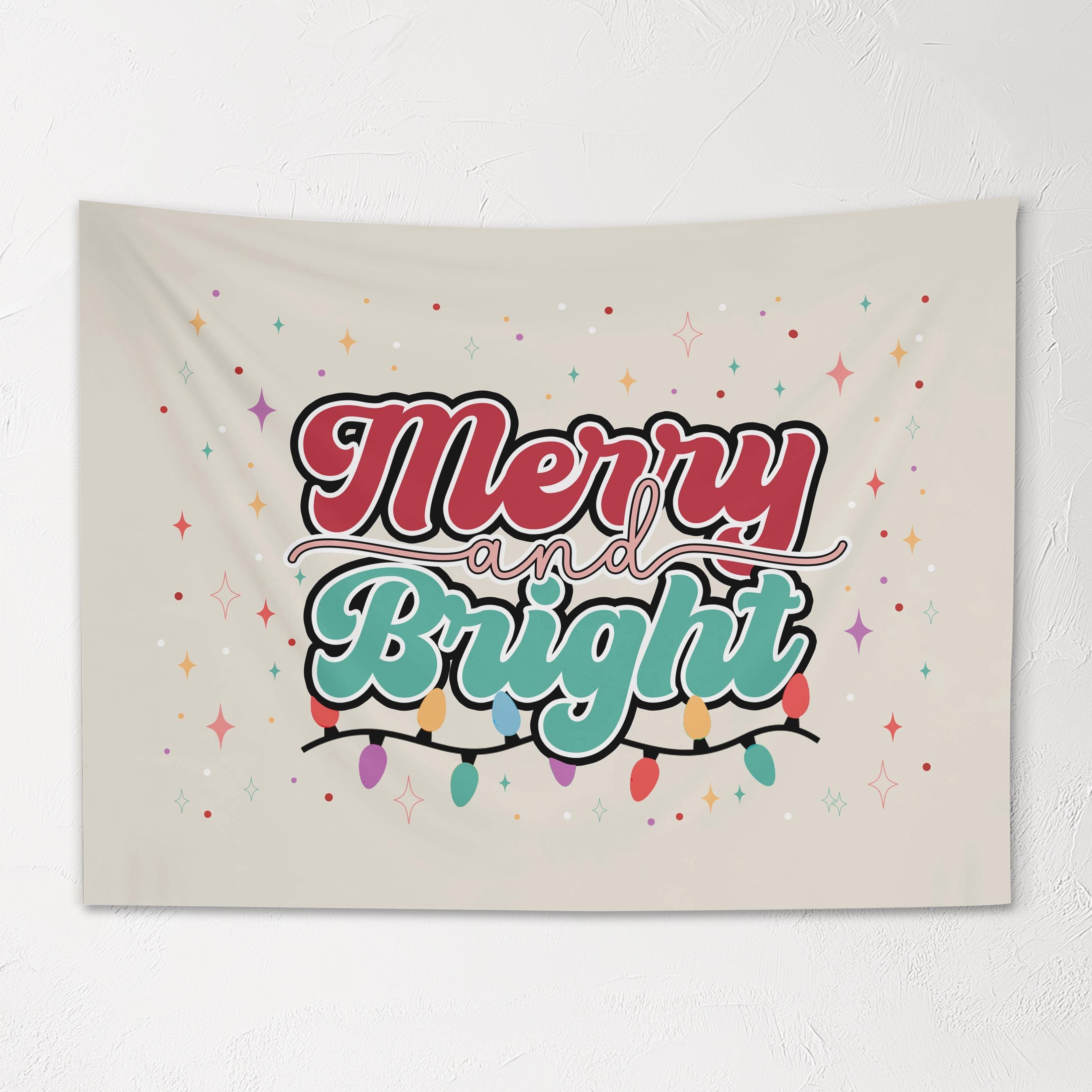 Christmas Banner, Merry & Bright, Festive Kids Fabric Tapestry,  Room Decor