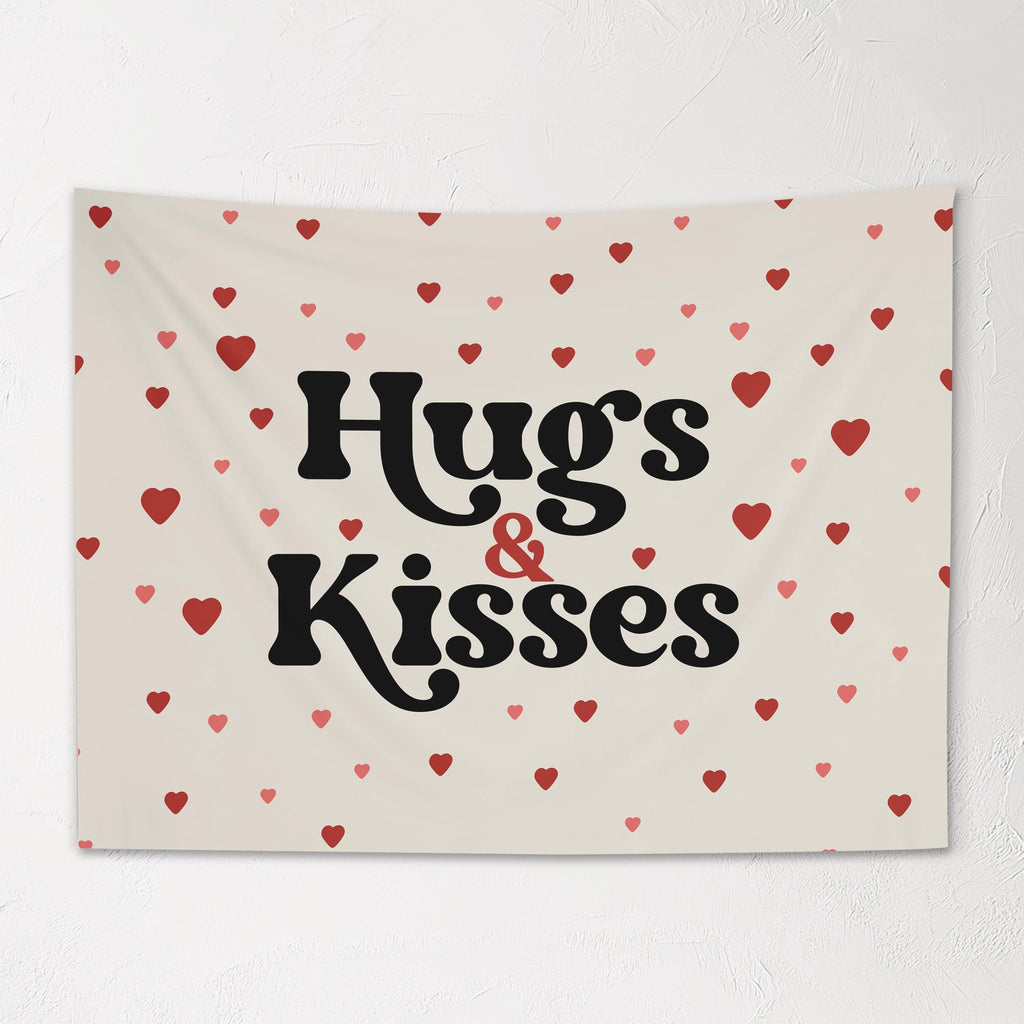 Fabric Tapestry Banner, Hugs & Kisses, Kids Wall Art Room Decor, Children's Wall Art
