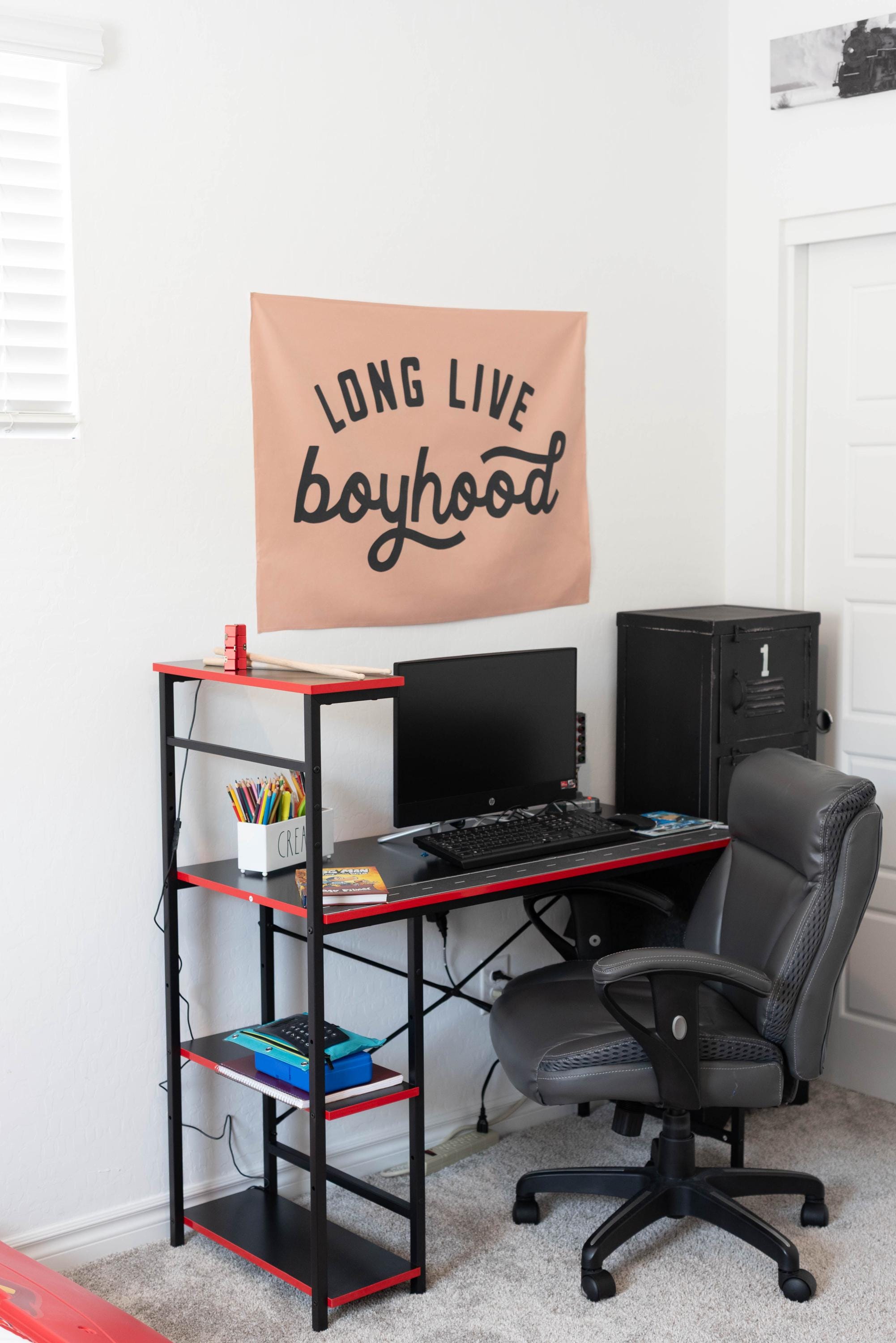 Fabric Tapestry Banner, Long Live Boyhood TAN, Kids  Wall Art Decor, Childrens Wall Art