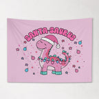 Christmas Banner, Santa-Saurus, Festive Kids Pink Fabric Tapestry, Room Decor