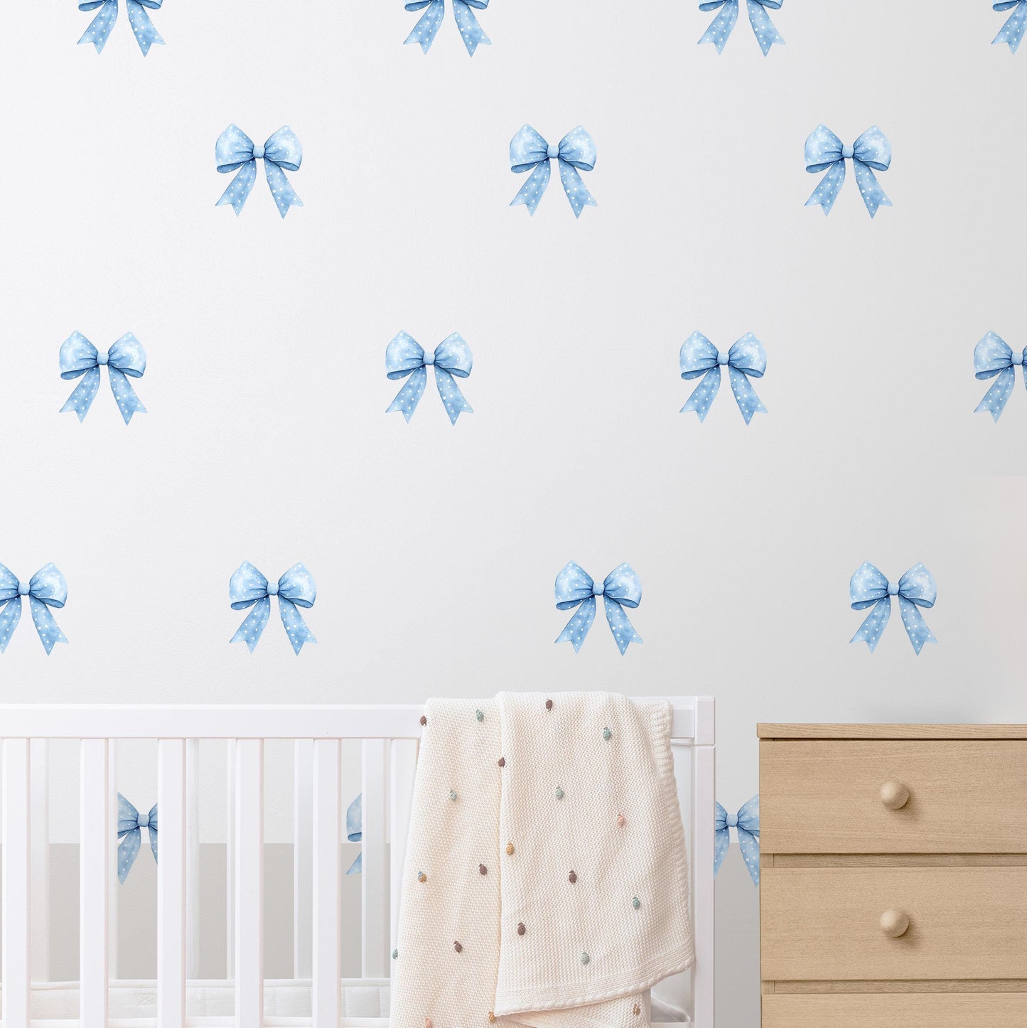 Blue Polka Dot Bows Wall Decals, Boho Blue Coquette Bow Nursery Wall Decor