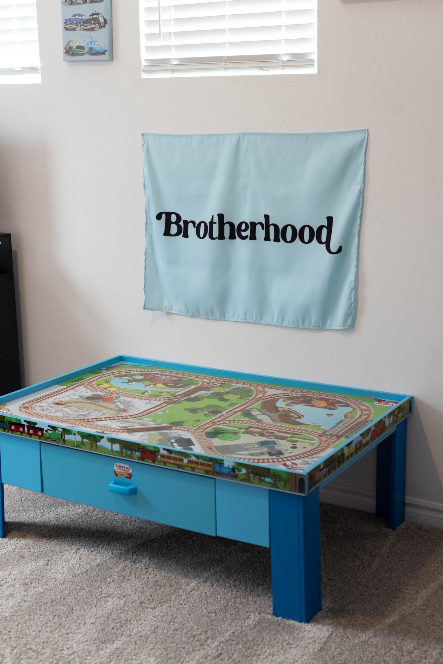 Fabric Tapestry Banner, Brotherhood , Kids Wall Art Room Decor, Blue Children's Wall Art