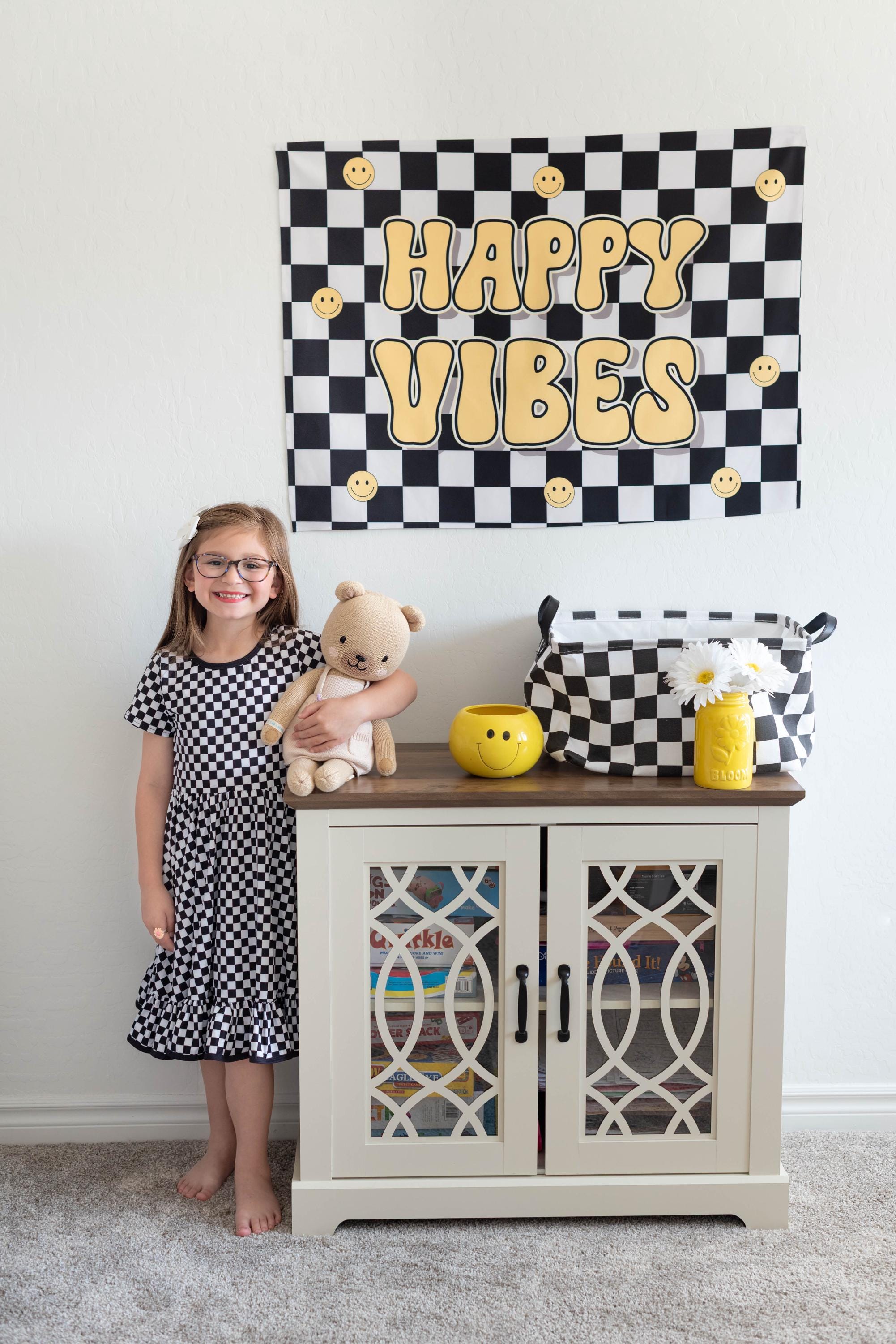Fabric Tapestry Banner, Happy Vibes, Kids Wall Art Room Decor