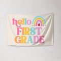 Fabric Tapestry Banner, Hello Rainbow First Grade, Kids Wall Art Room Decor