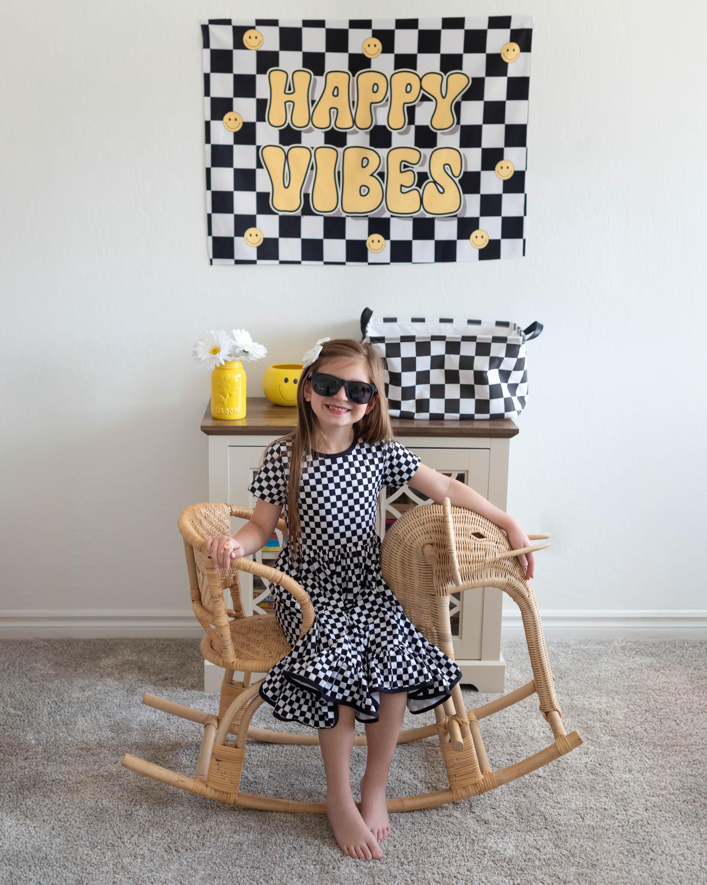 Fabric Tapestry Banner, Happy Vibes, Kids Wall Art Room Decor