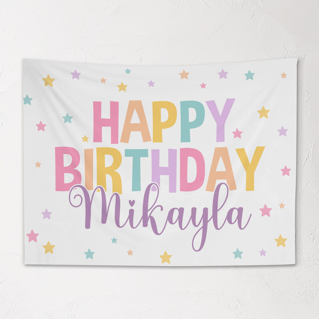 Kids Personalized Birthday Banner, Custom Rainbow Stars Birthday Sign with Name