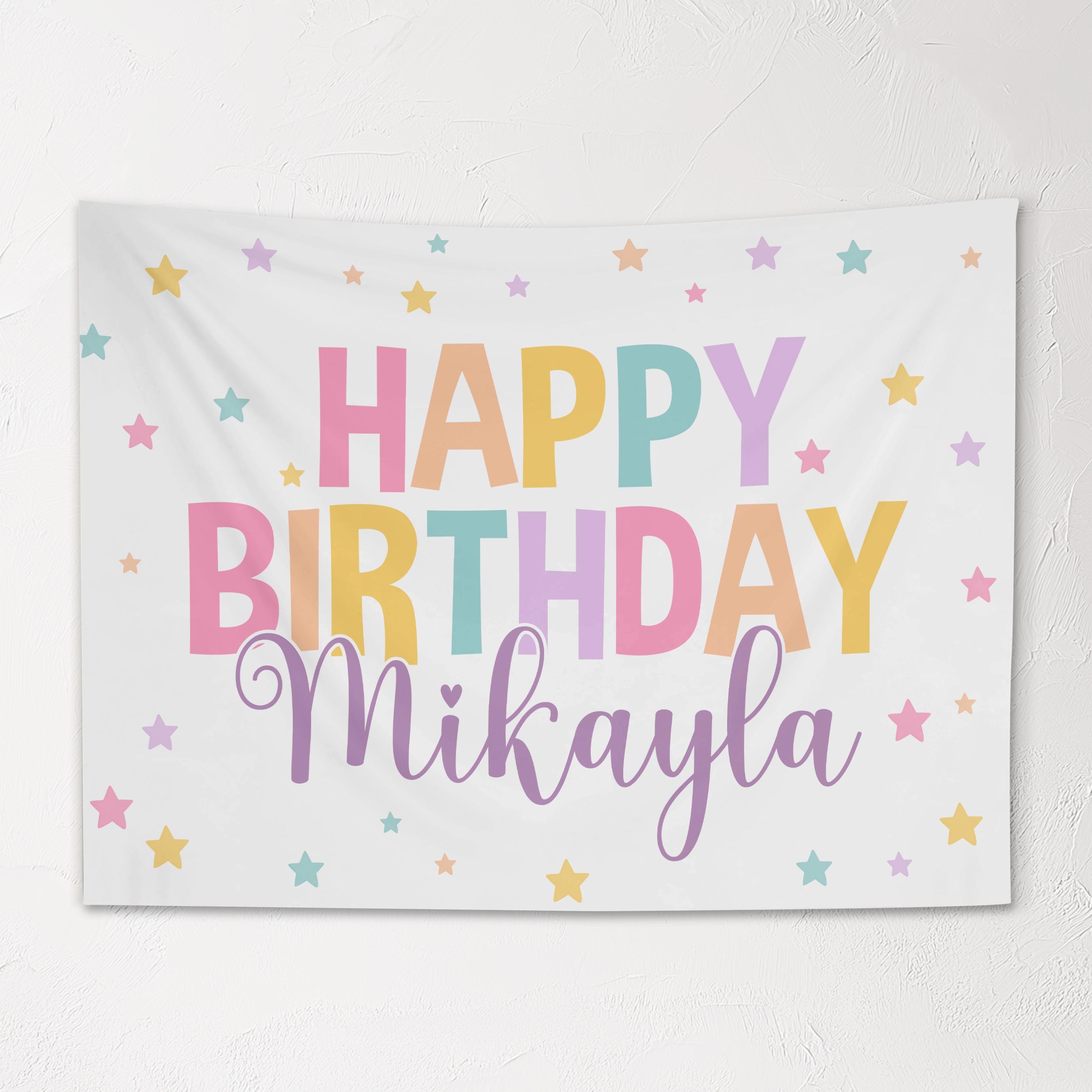 Kids Personalized Birthday Banner, Custom Rainbow Stars Birthday Sign with Name