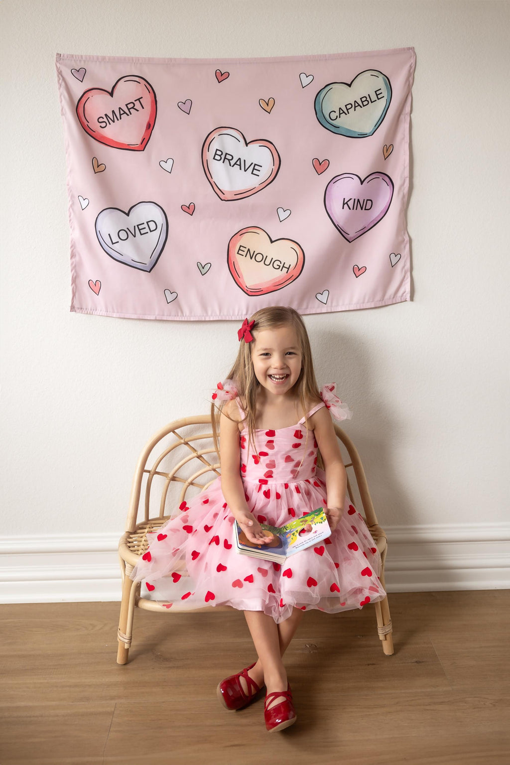 Fabric Tapestry Banner, Conversation Hearts , Kids Wall Art Room Decor, Children's Wall Art