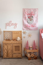 Christmas Banner Santa Stop Here, Kids Fabric Tapestry, Wall art Room Decor