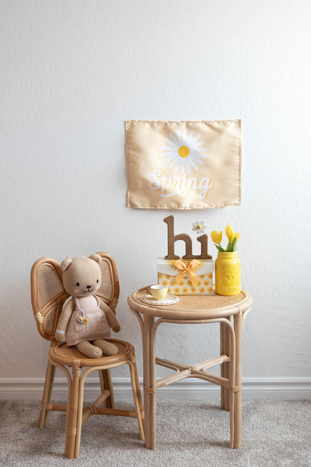 Fabric Tapestry Banner, Hello Spring, Kids Wall Art Room Decor, Children's Wall Art
