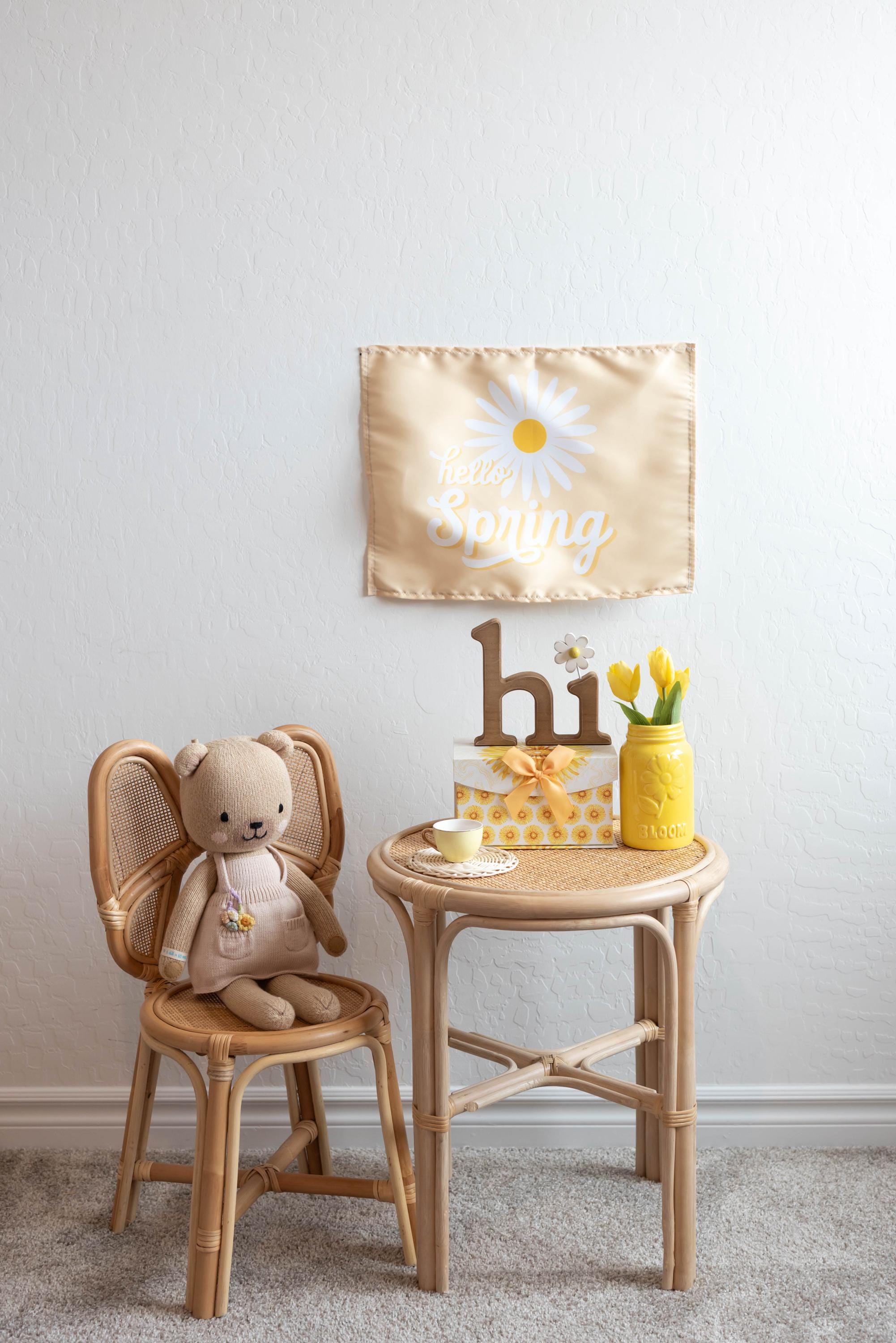 Fabric Tapestry Banner, Hello Spring, Kids Wall Art Room Decor, Children's Wall Art